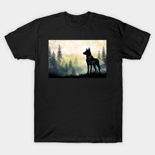 Misty boreal watercolor dog shadow T-Shirt